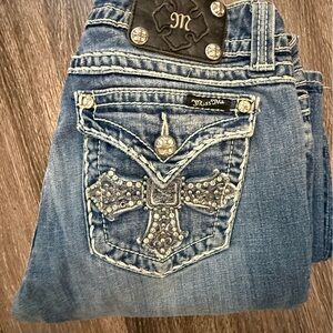 Miss Me Light Blue Straight Leg Jeans with Embellished Pockets